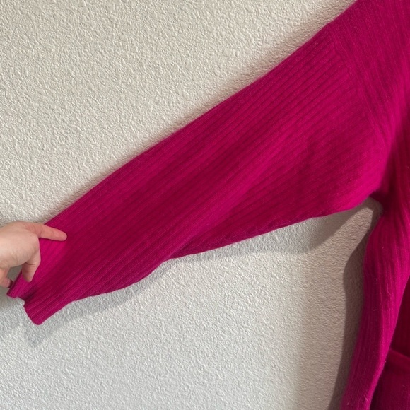 VTG Rafella Womens Medium Fushia Pink Rabit Hair Ribbed Cardigan Bright Cozy - Picture 8 of 8